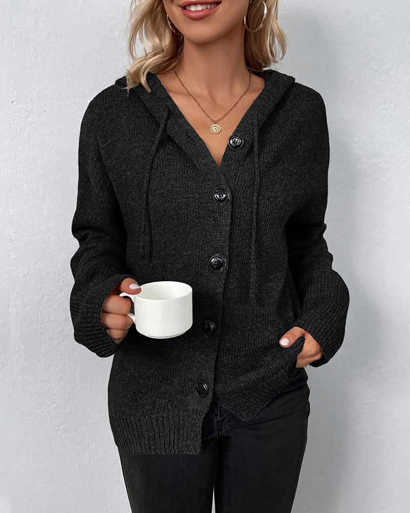 Lace-up hooded cardigan