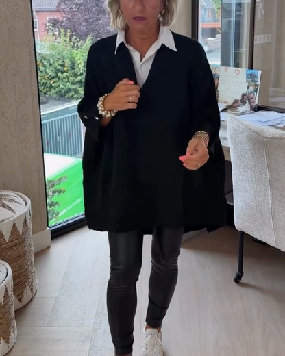 V-Neck Buttoned Asymmetrical Jumper