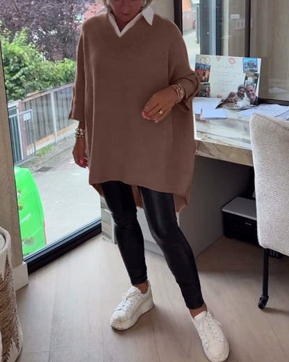 V-Neck Buttoned Asymmetrical Jumper