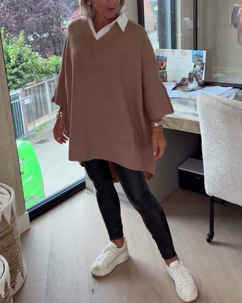 V-Neck Buttoned Asymmetrical Jumper