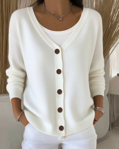 Solid-Color Buttoned Sweater