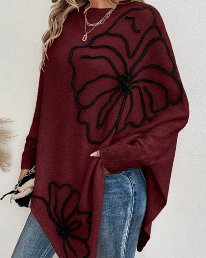 Floral Loose Fit Sweater with Bat Sleeves