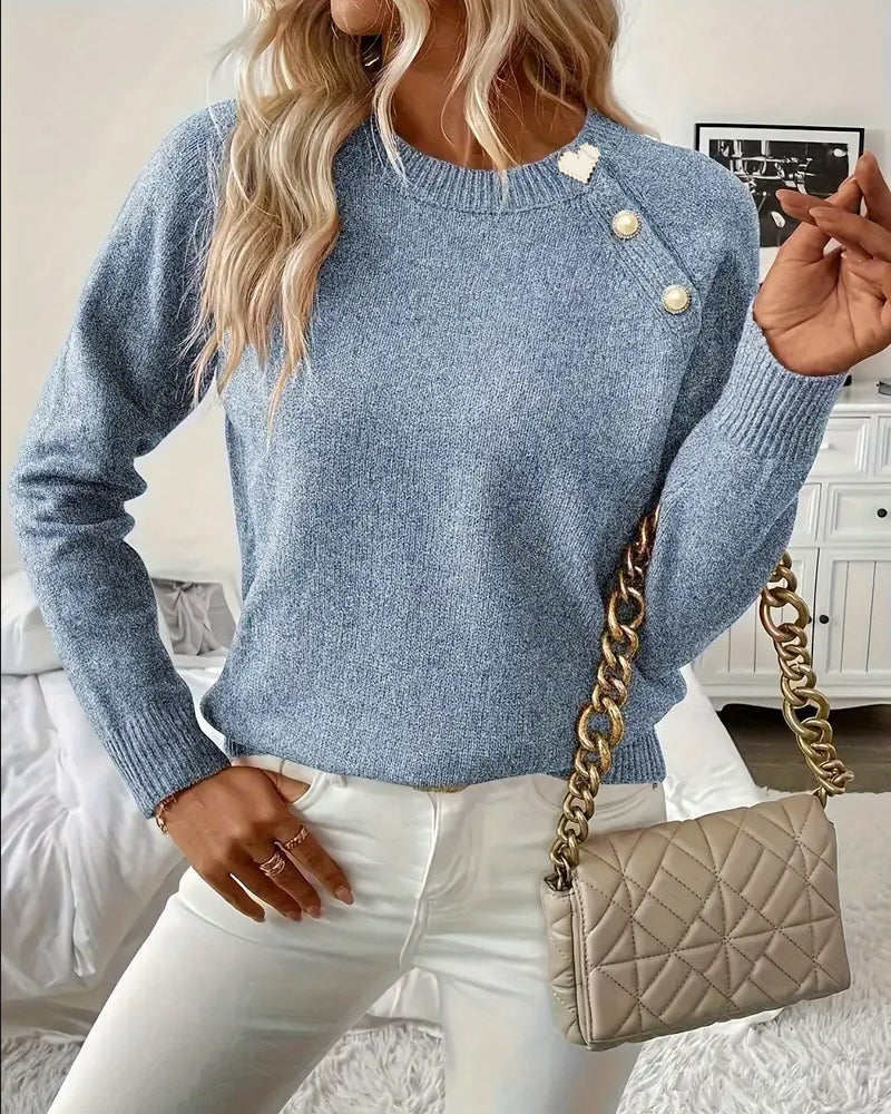 Button Decorated Raglan Sleeve Sweater