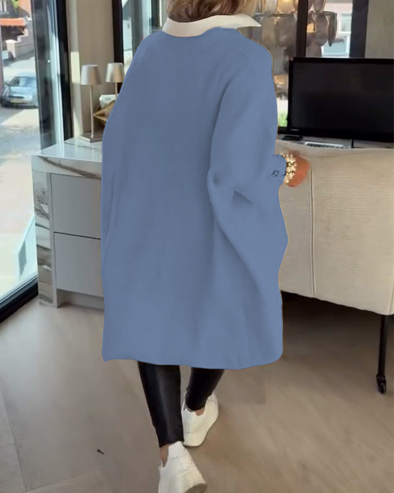 V-Neck Buttoned Asymmetrical Jumper