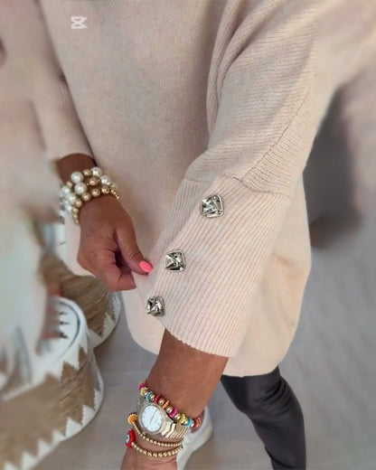 V-Neck Buttoned Asymmetrical Jumper