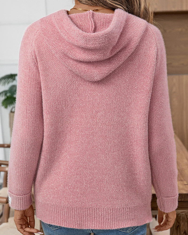 Hooded Drawstring Raglan Sleeve Fashion Jumper