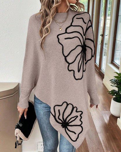Floral Loose Fit Sweater with Bat Sleeves