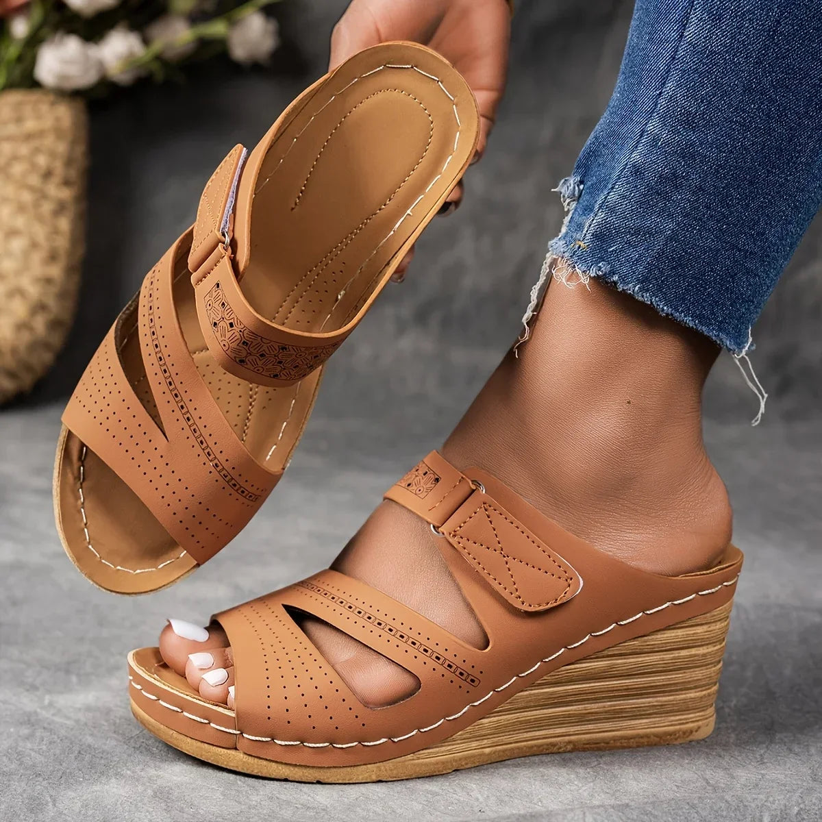 Sandra Leather Wedge Sandal