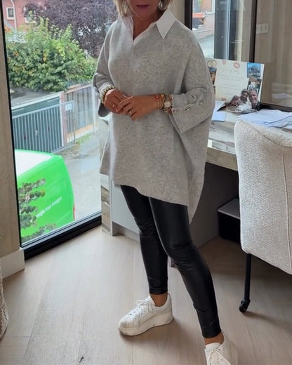 V-Neck Buttoned Asymmetrical Jumper