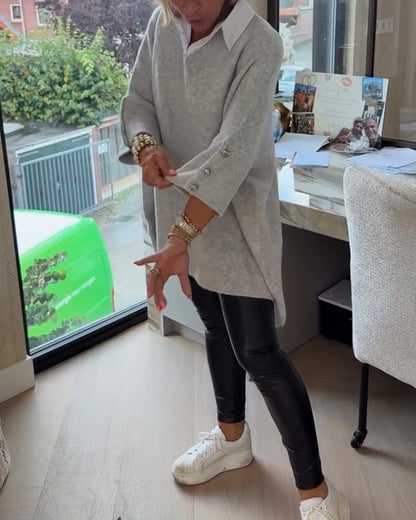 V-Neck Buttoned Asymmetrical Jumper