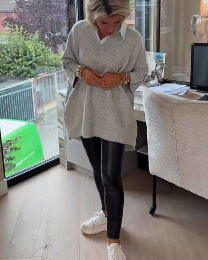 V-Neck Buttoned Asymmetrical Jumper